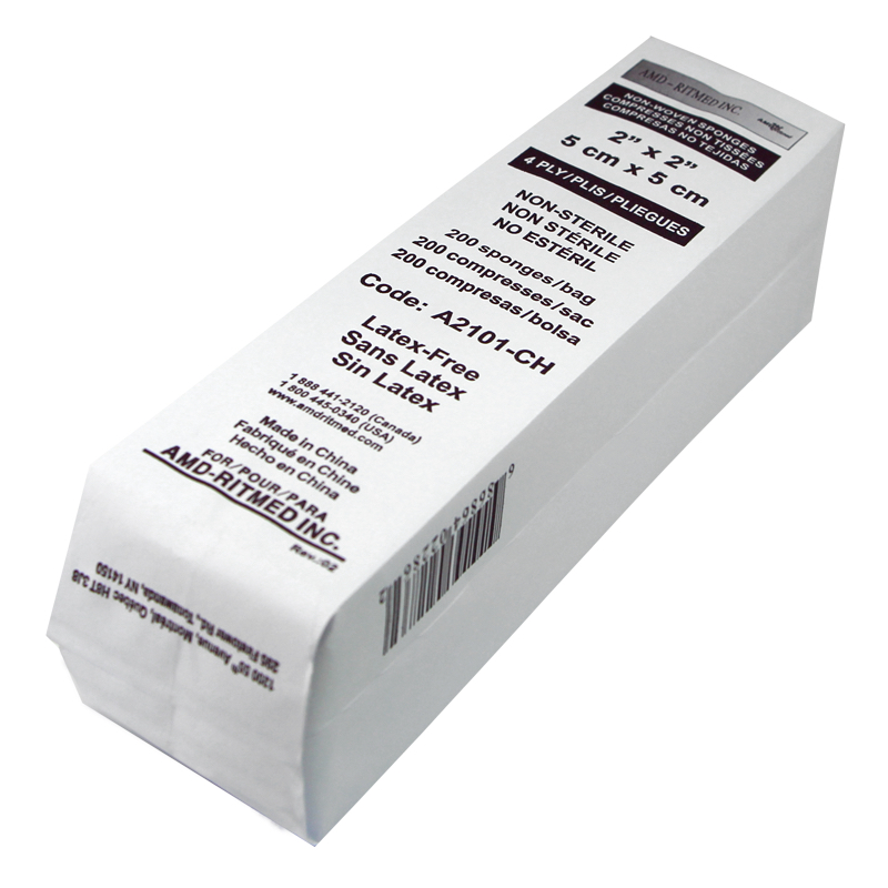 Compresses de gaze 4 plis non tissée, non-stérile - 5 cm (2") x 5 cm (2")