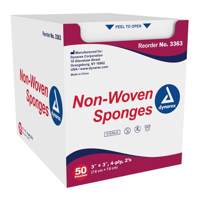 [121-153] Non-woven cotton gauzes, 4 ply - 7.6 cm (3") x 7.6 cm (3") - Sterile